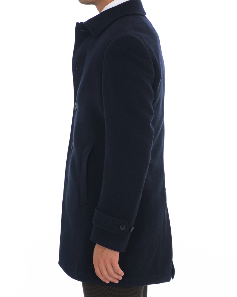 Herr | Jackor | Hackett | Washed Wool Twill Coat Navy