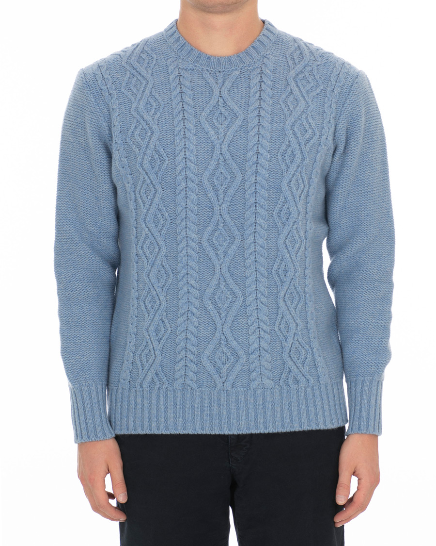Herr | Tröjor | Inis Meáin | Aran Beack Sweater Sky Blue