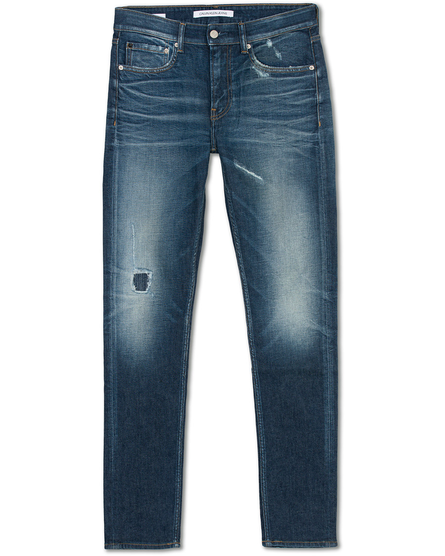 Herr | Jeans | Calvin Klein Jeans | Slim Tapered Shredded Jeans Mid Blue