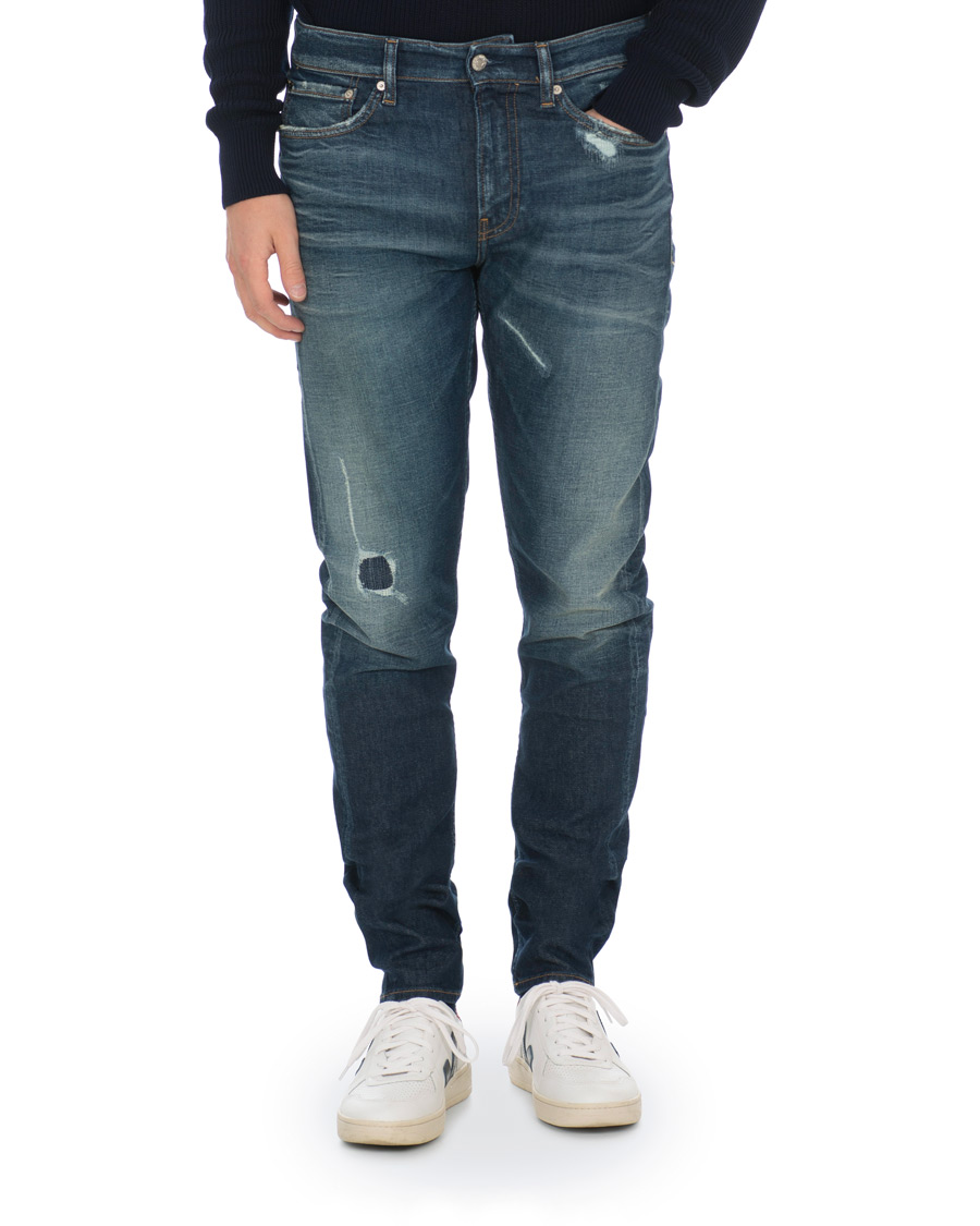 Herr | Jeans | Calvin Klein Jeans | Slim Tapered Shredded Jeans Mid Blue