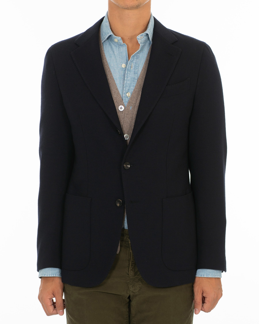 Herr | Kavajer | Caruso | Butterfly Textured Wool Blazer Navy