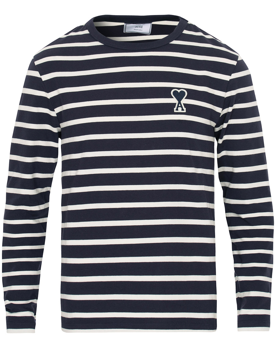 Herr | T-Shirts | AMI | Striped Long Sleeve Tee Ecru/Marine