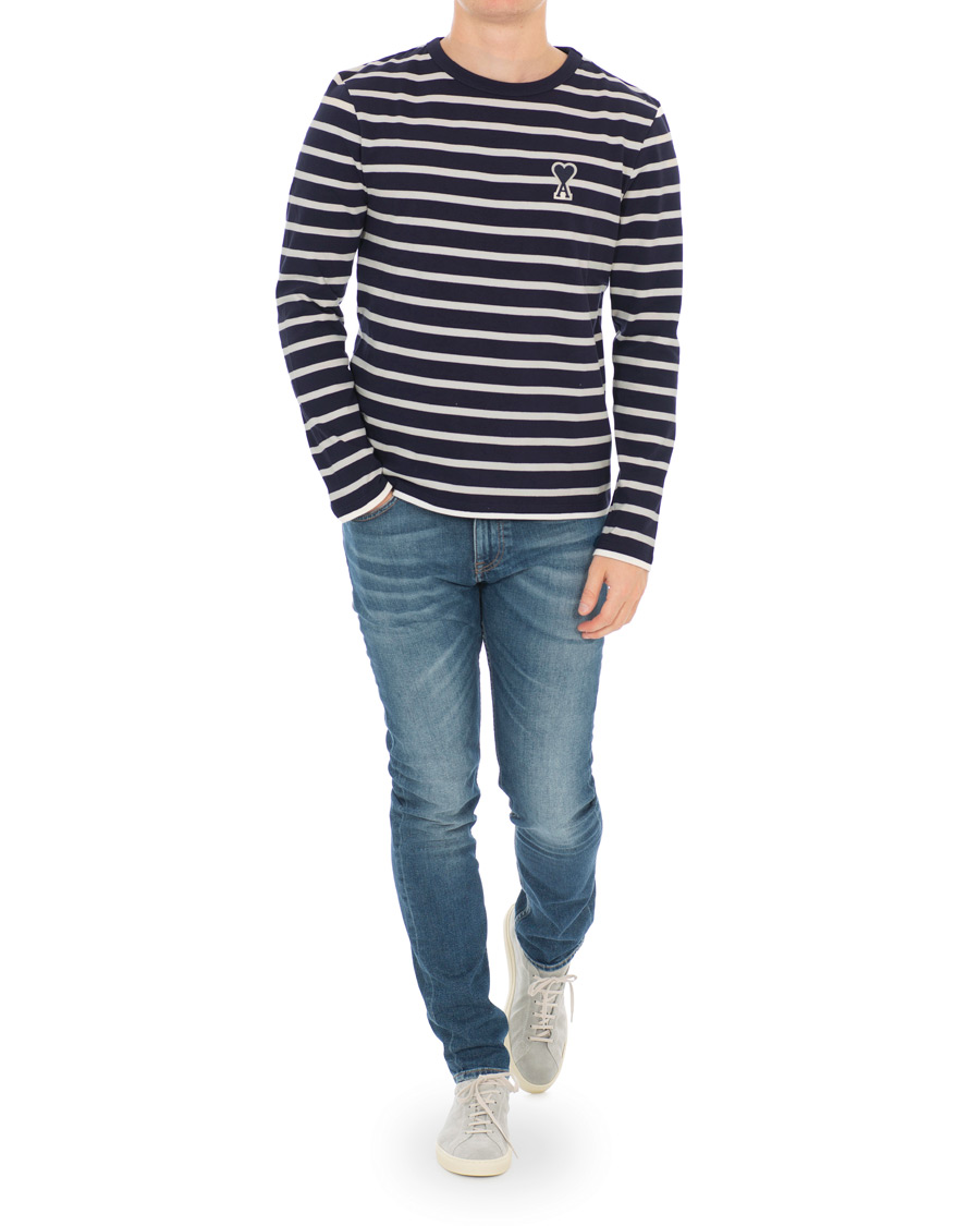 Herr | T-Shirts | AMI | Striped Long Sleeve Tee Ecru/Marine