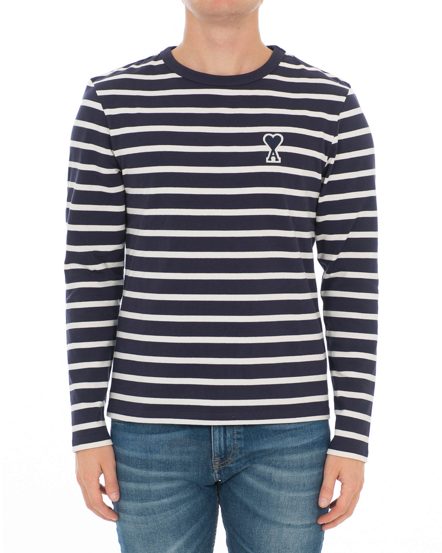 Herr | T-Shirts | AMI | Striped Long Sleeve Tee Ecru/Marine
