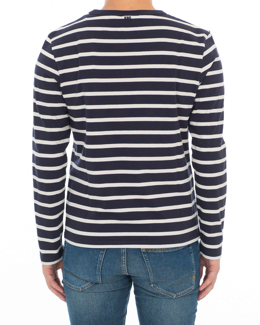 Herr | T-Shirts | AMI | Striped Long Sleeve Tee Ecru/Marine