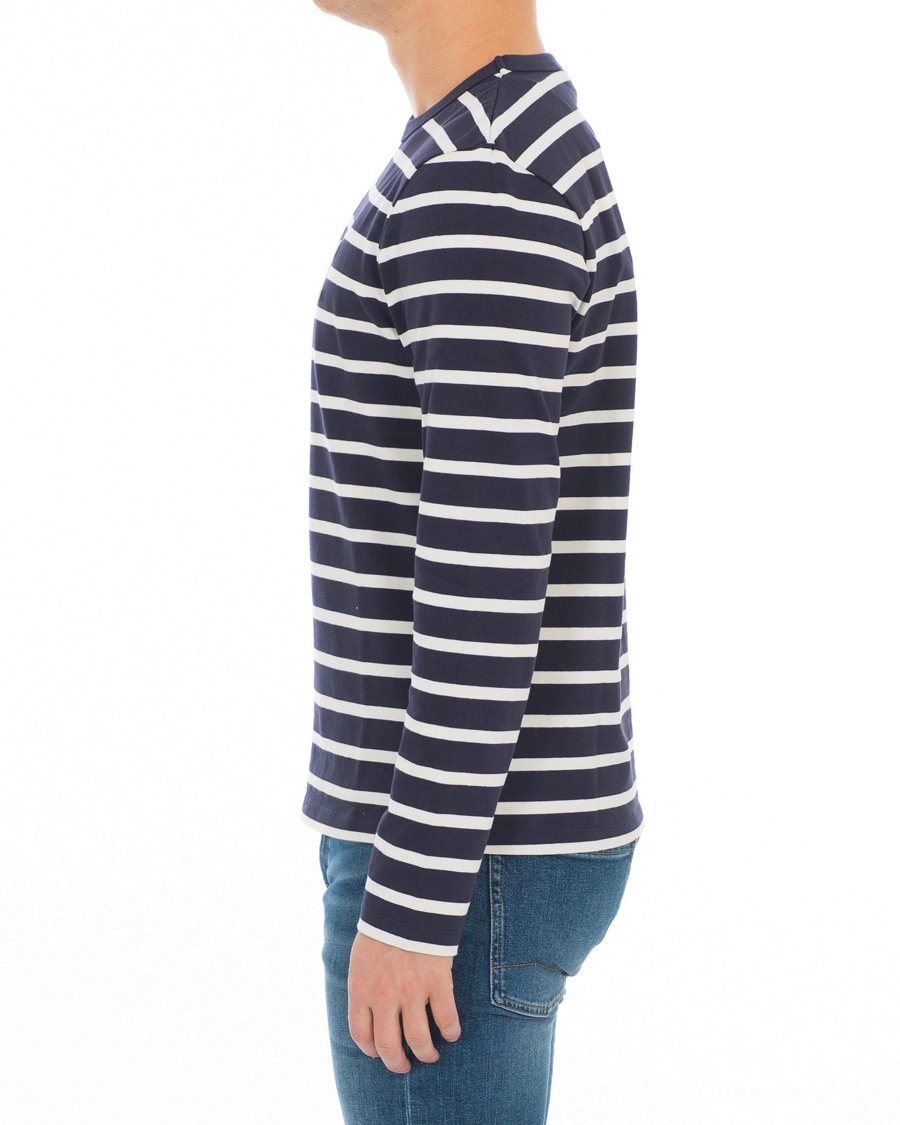 Herr | T-Shirts | AMI | Striped Long Sleeve Tee Ecru/Marine