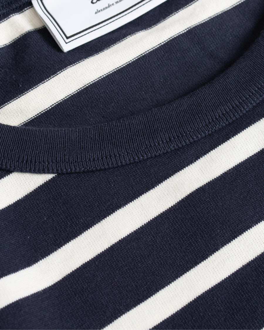 Herr | T-Shirts | AMI | Striped Long Sleeve Tee Ecru/Marine