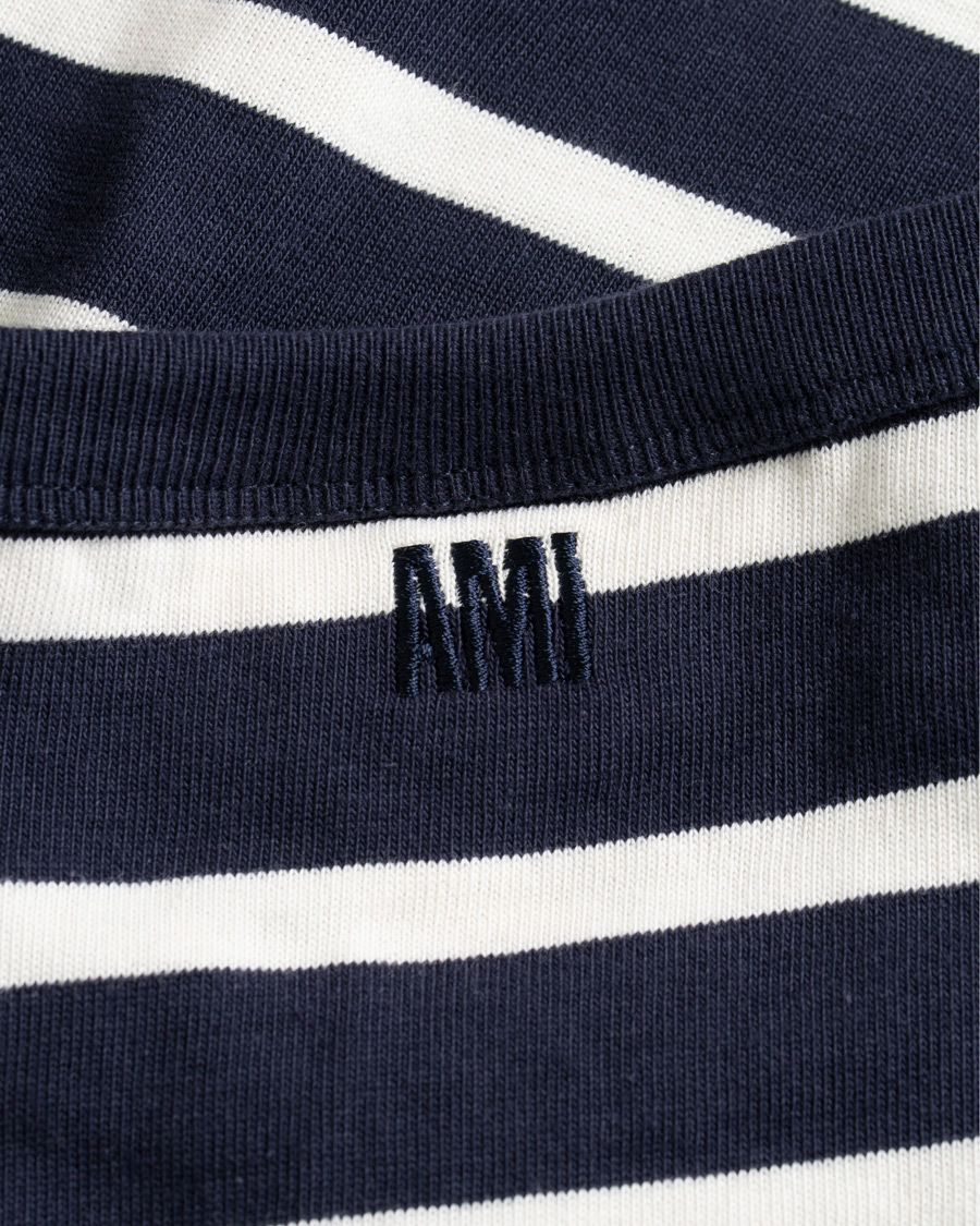 Herr | T-Shirts | AMI | Striped Long Sleeve Tee Ecru/Marine