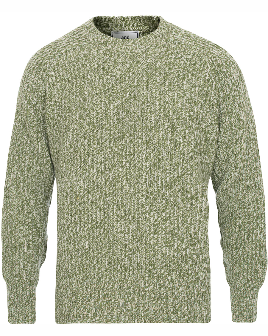 Herr | Tröjor | AMI | Mouline Ribbed Crew Neck Sweater Green/White