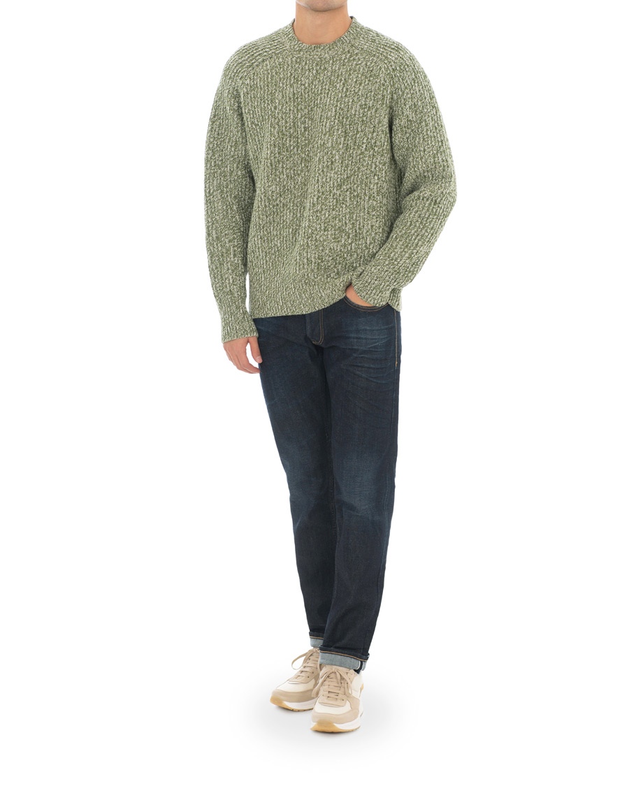 Herr | Tröjor | AMI | Mouline Ribbed Crew Neck Sweater Green/White