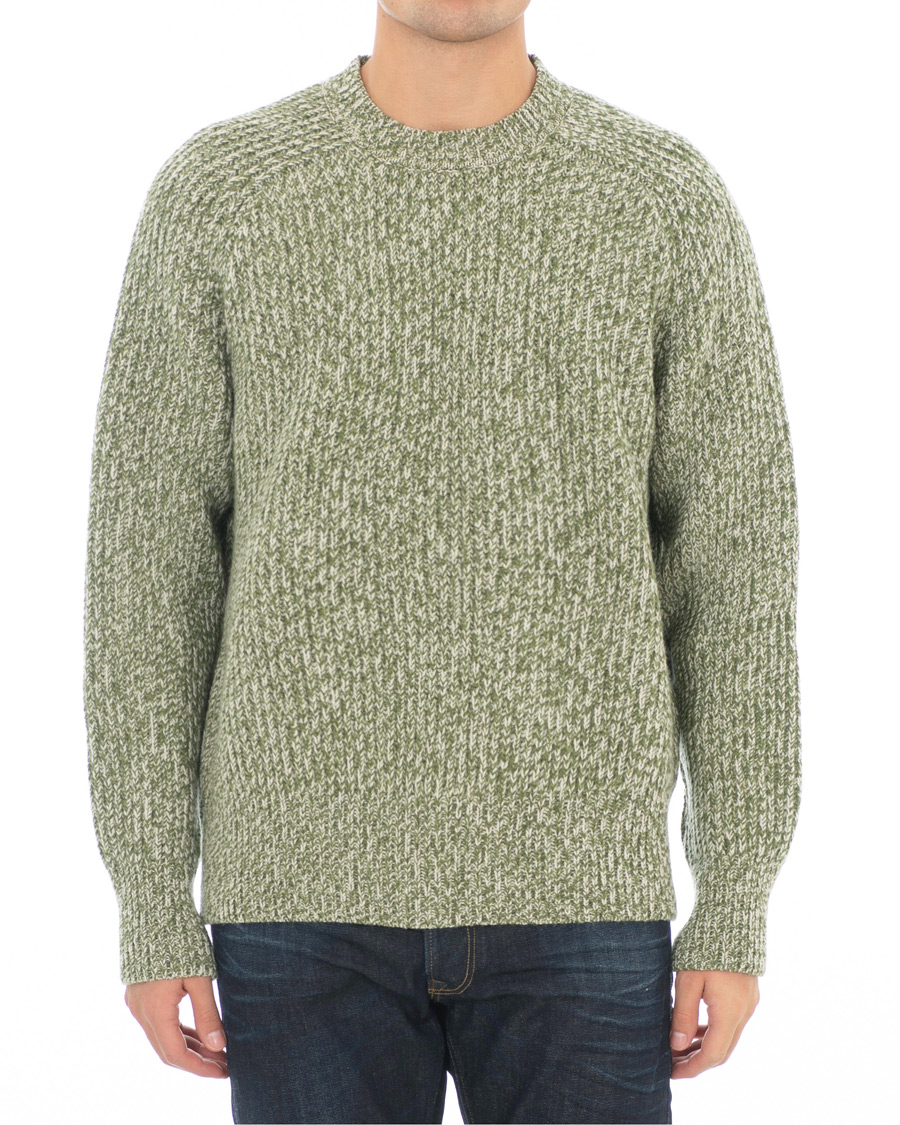 Herr | Tröjor | AMI | Mouline Ribbed Crew Neck Sweater Green/White