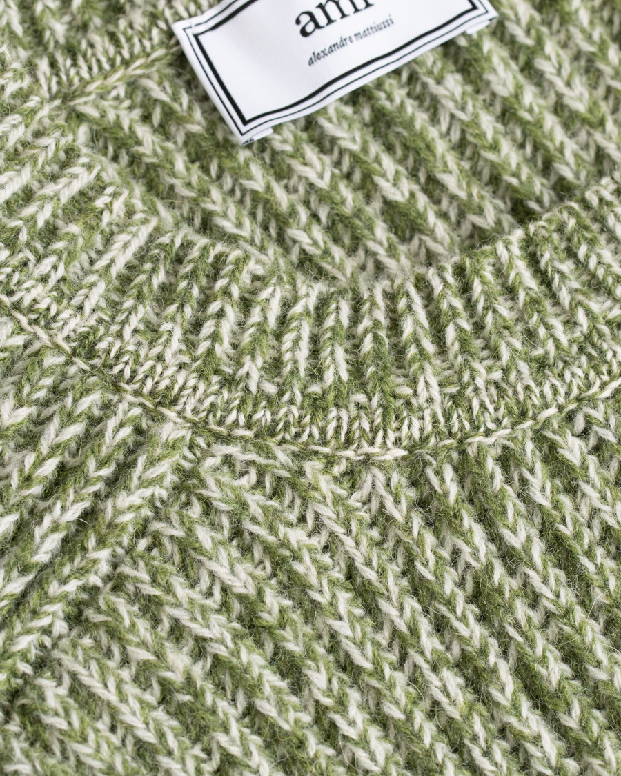 Herr | Tröjor | AMI | Mouline Ribbed Crew Neck Sweater Green/White