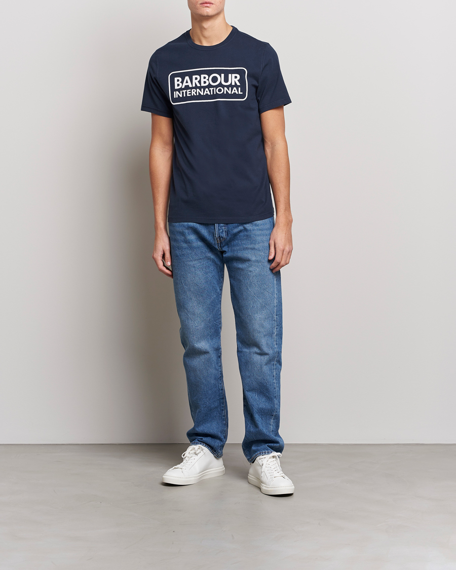 Herr | T-Shirts | Barbour International | Large Logo Crew Neck Tee Navy