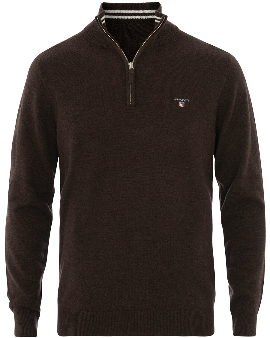 Herr | Tröjor | GANT | Lambswool Half Zip Dark Brown