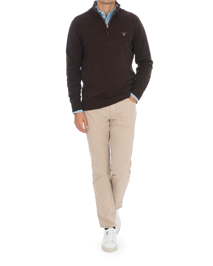 Herr | Tröjor | GANT | Lambswool Half Zip Dark Brown