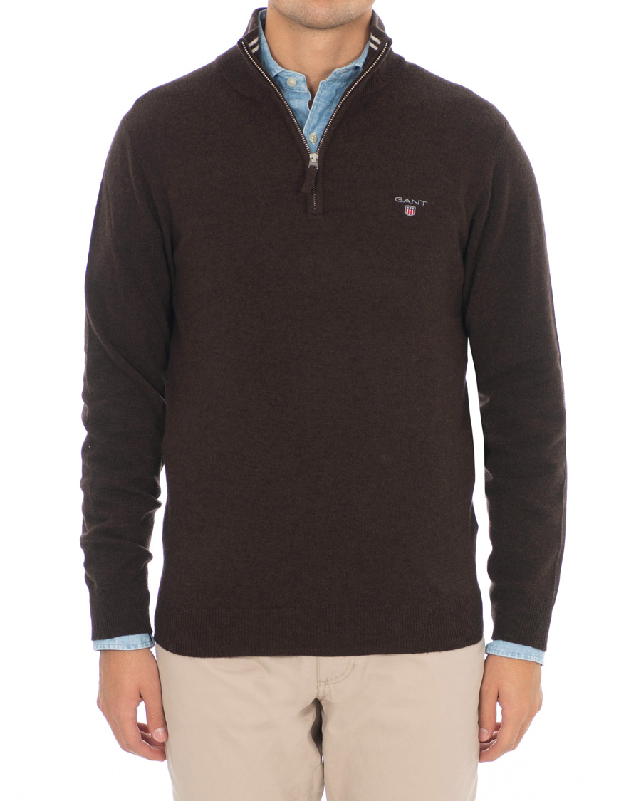 Herr | Tröjor | GANT | Lambswool Half Zip Dark Brown