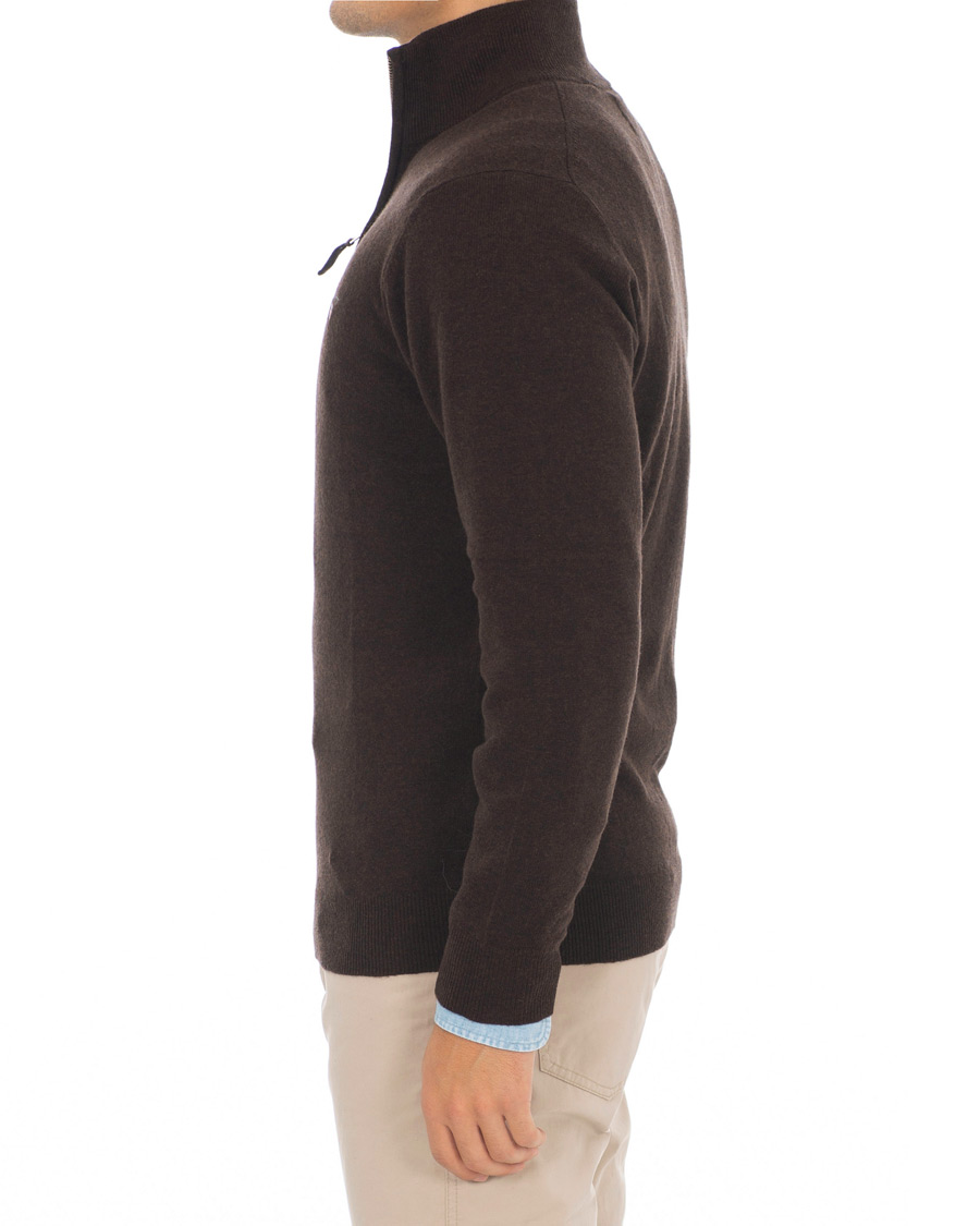 Herr | Tröjor | GANT | Lambswool Half Zip Dark Brown