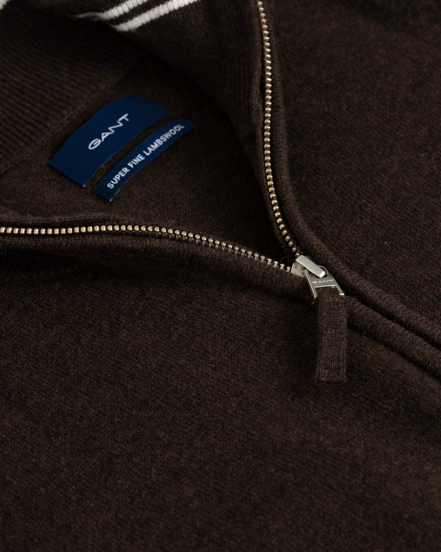 Herr | Tröjor | GANT | Lambswool Half Zip Dark Brown