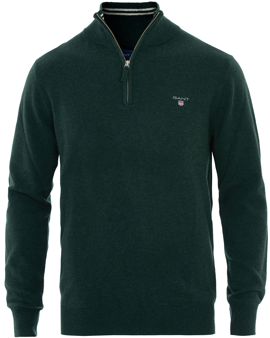 Herr | Tröjor | GANT | Lambswool Half Zip Tartan Green