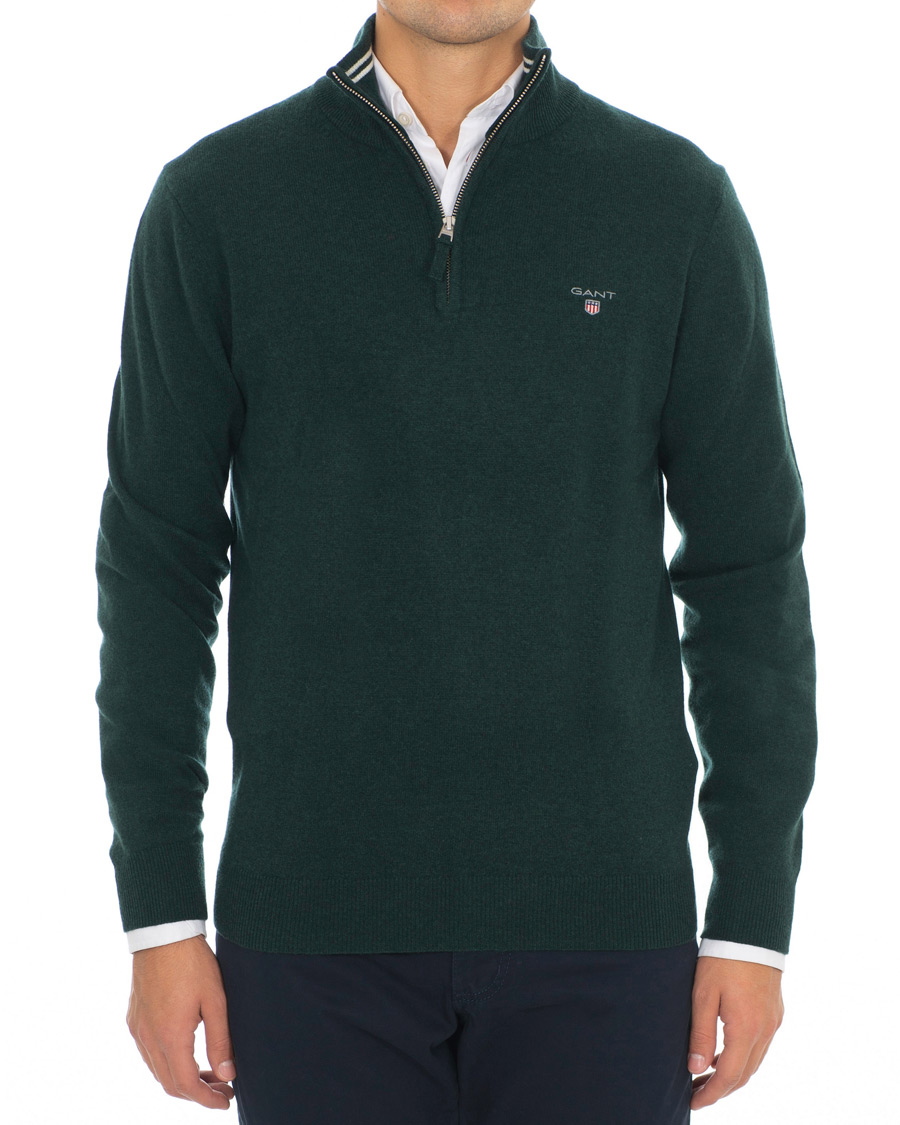 Herr | Tröjor | GANT | Lambswool Half Zip Tartan Green