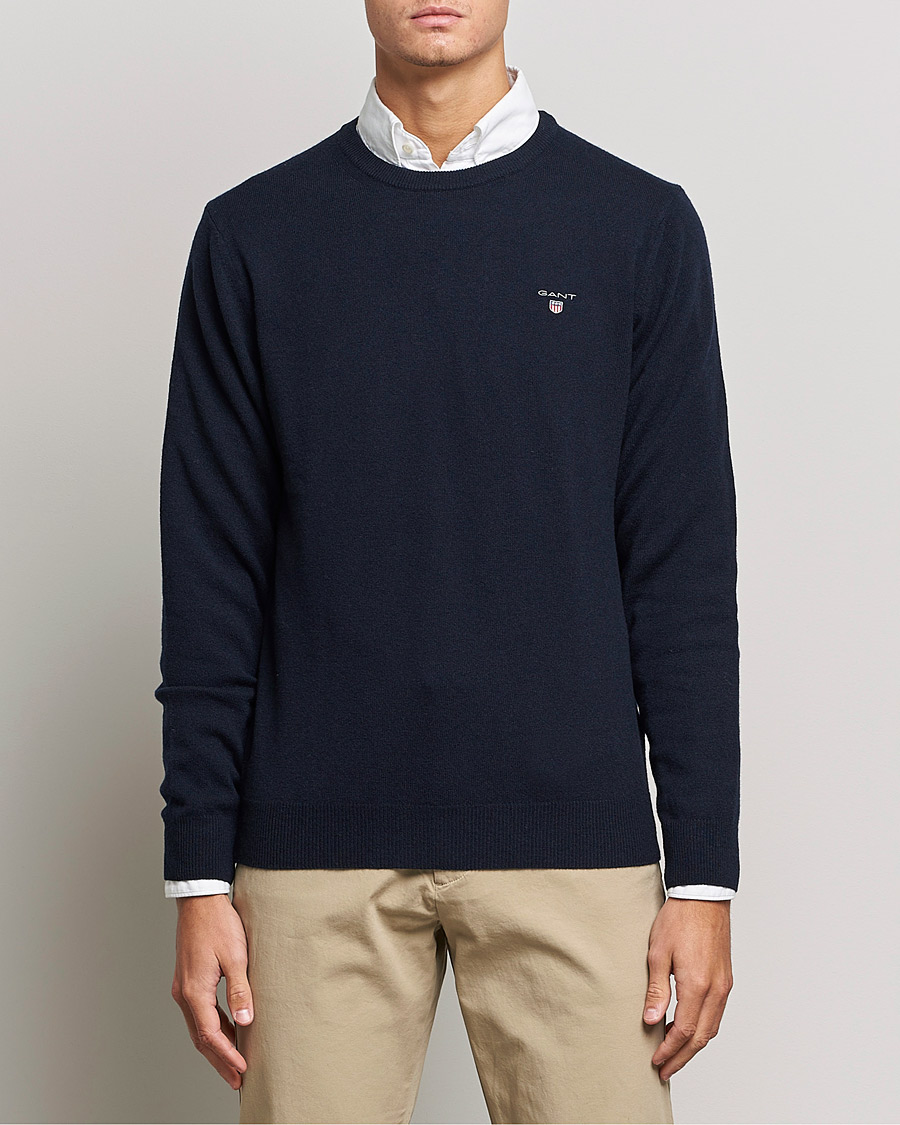 Herr | Tröjor | GANT | Lambswool Crew Neck Pullover Marine