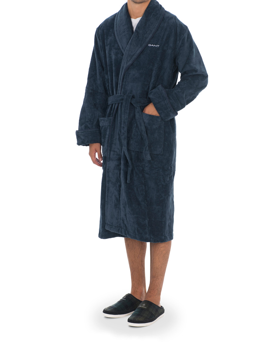 Herr | Pyjamas & Morgonrockar | GANT | Premium Velour Robe Evening Blue