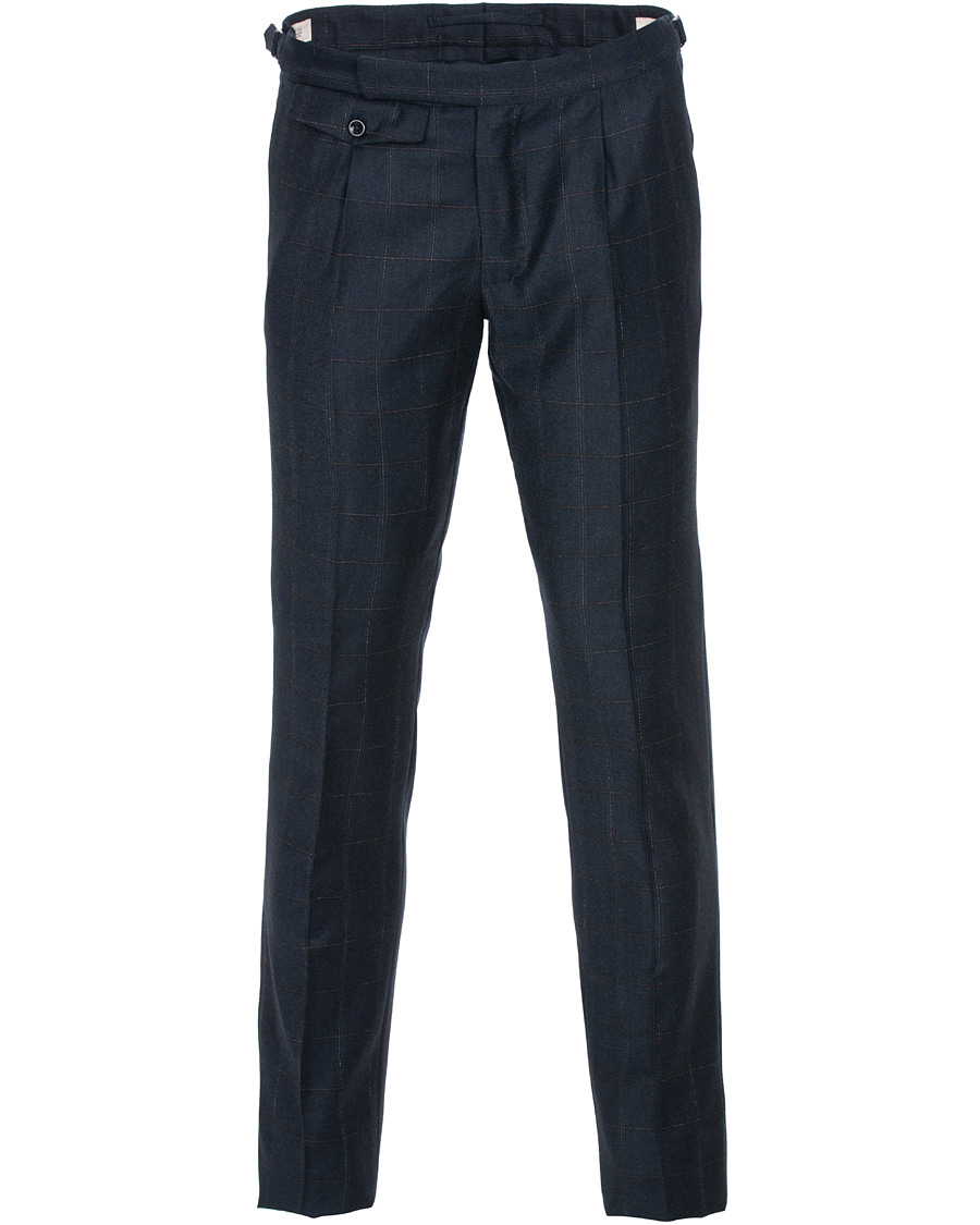 Herr | Byxor | Incotex | Slim Fit Side-adjuster Windowpane Flannel Trousers Navy