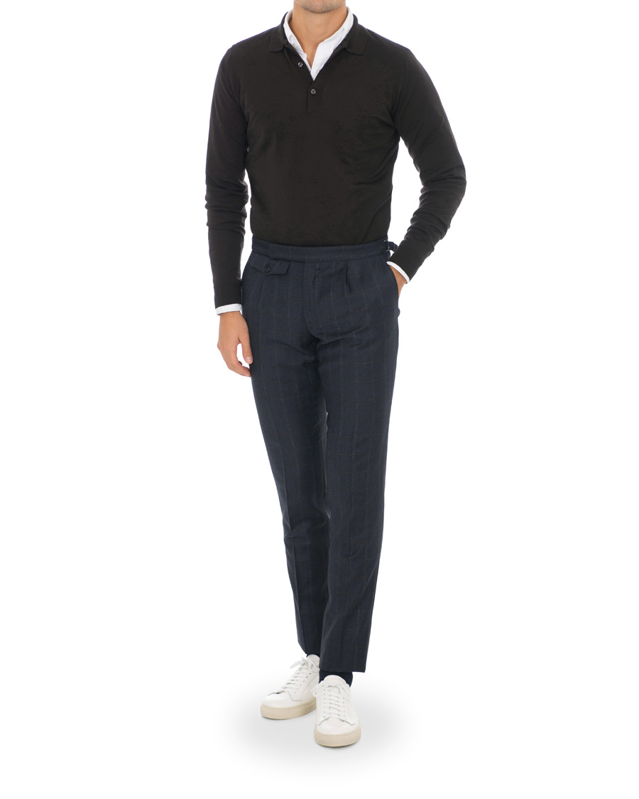 Herr | Byxor | Incotex | Slim Fit Side-adjuster Windowpane Flannel Trousers Navy