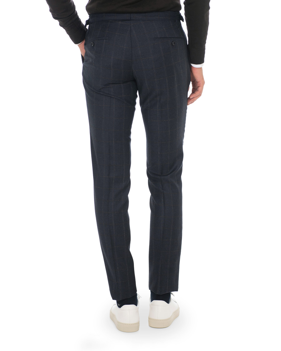Herr | Byxor | Incotex | Slim Fit Side-adjuster Windowpane Flannel Trousers Navy