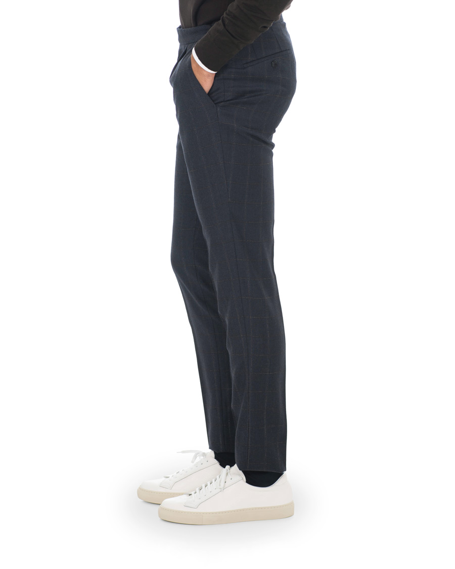 Herr | Byxor | Incotex | Slim Fit Side-adjuster Windowpane Flannel Trousers Navy