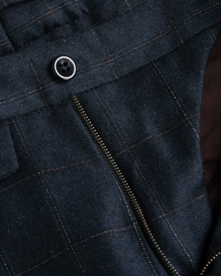 Herr | Byxor | Incotex | Slim Fit Side-adjuster Windowpane Flannel Trousers Navy