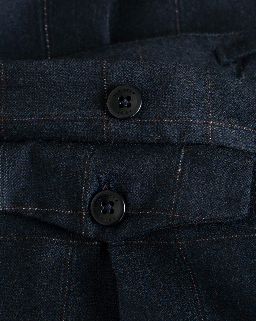 Herr | Byxor | Incotex | Slim Fit Side-adjuster Windowpane Flannel Trousers Navy