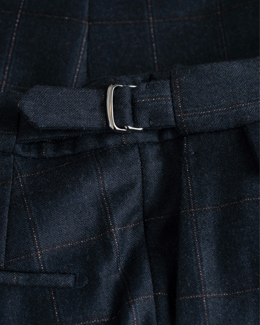 Herr | Byxor | Incotex | Slim Fit Side-adjuster Windowpane Flannel Trousers Navy