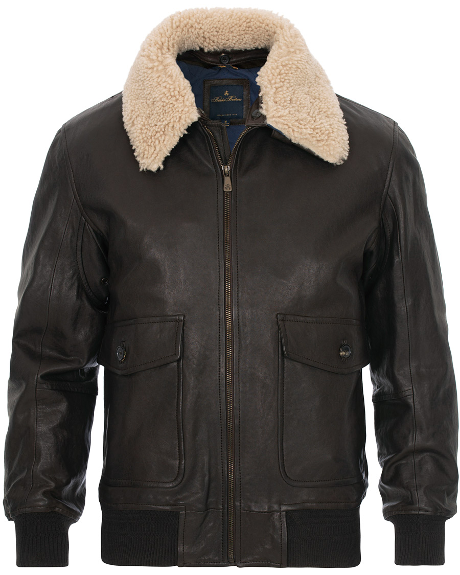Herr | Jackor | Brooks Brothers | Aviator Shearling Bomber Jacket Vintage Brown