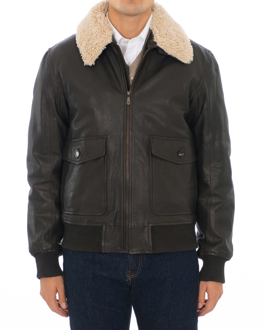 Herr | Jackor | Brooks Brothers | Aviator Shearling Bomber Jacket Vintage Brown