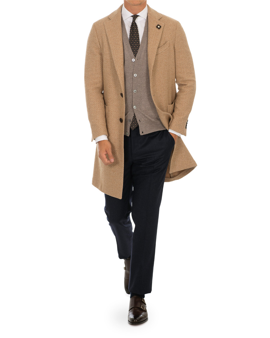 Herr | Jackor | Lardini | Three Roll-Two Patch Pocket Wool Coat Beige