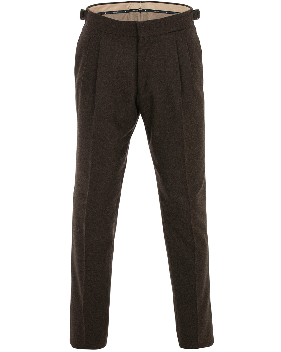 Herr | Byxor | Lardini | Two Pleat Zip Side Buckle Flanell Trousers Brown