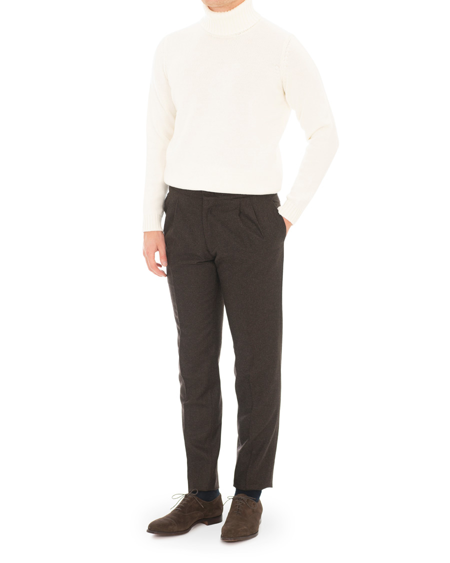 Herr | Byxor | Lardini | Two Pleat Zip Side Buckle Flanell Trousers Brown
