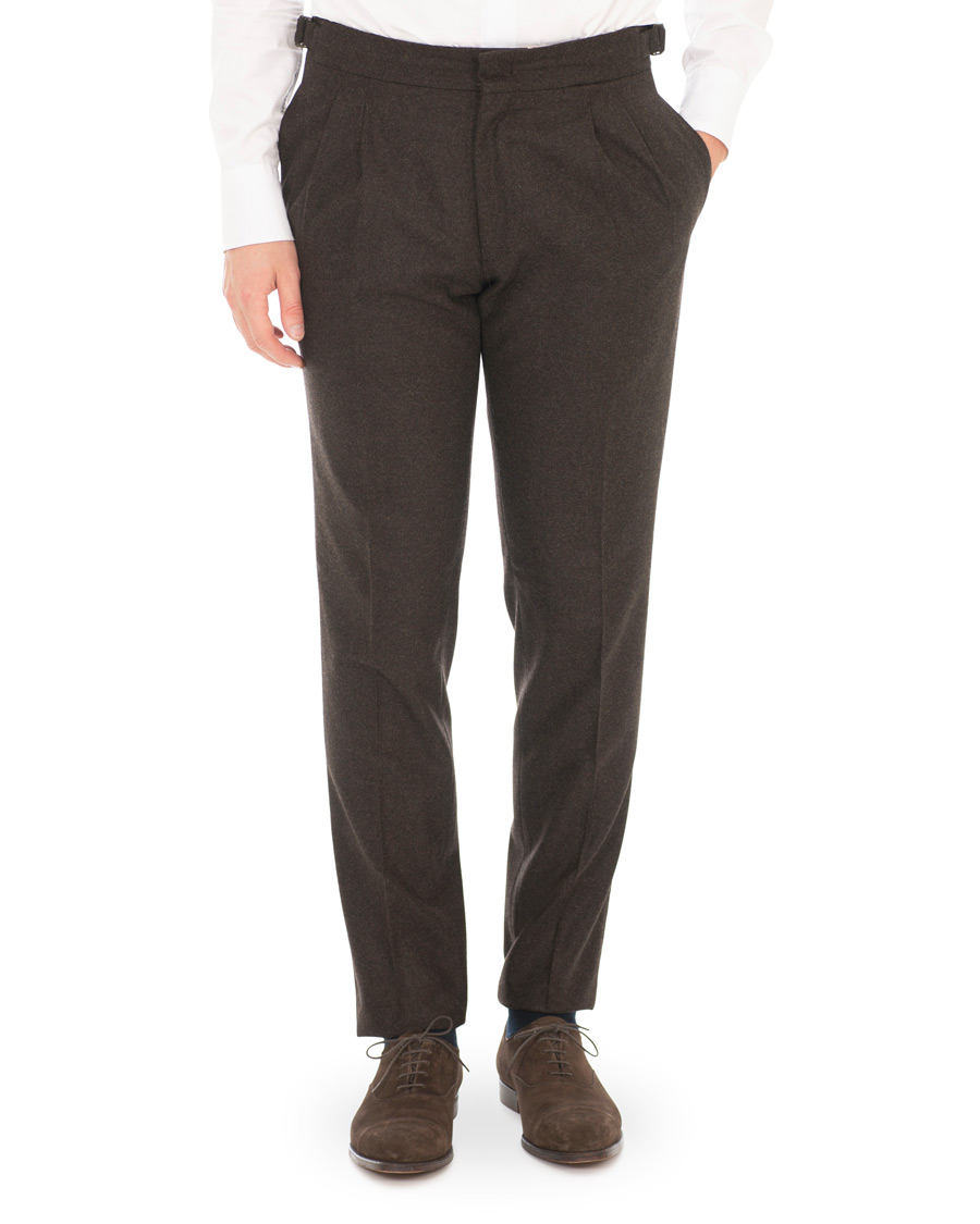Herr | Byxor | Lardini | Two Pleat Zip Side Buckle Flanell Trousers Brown