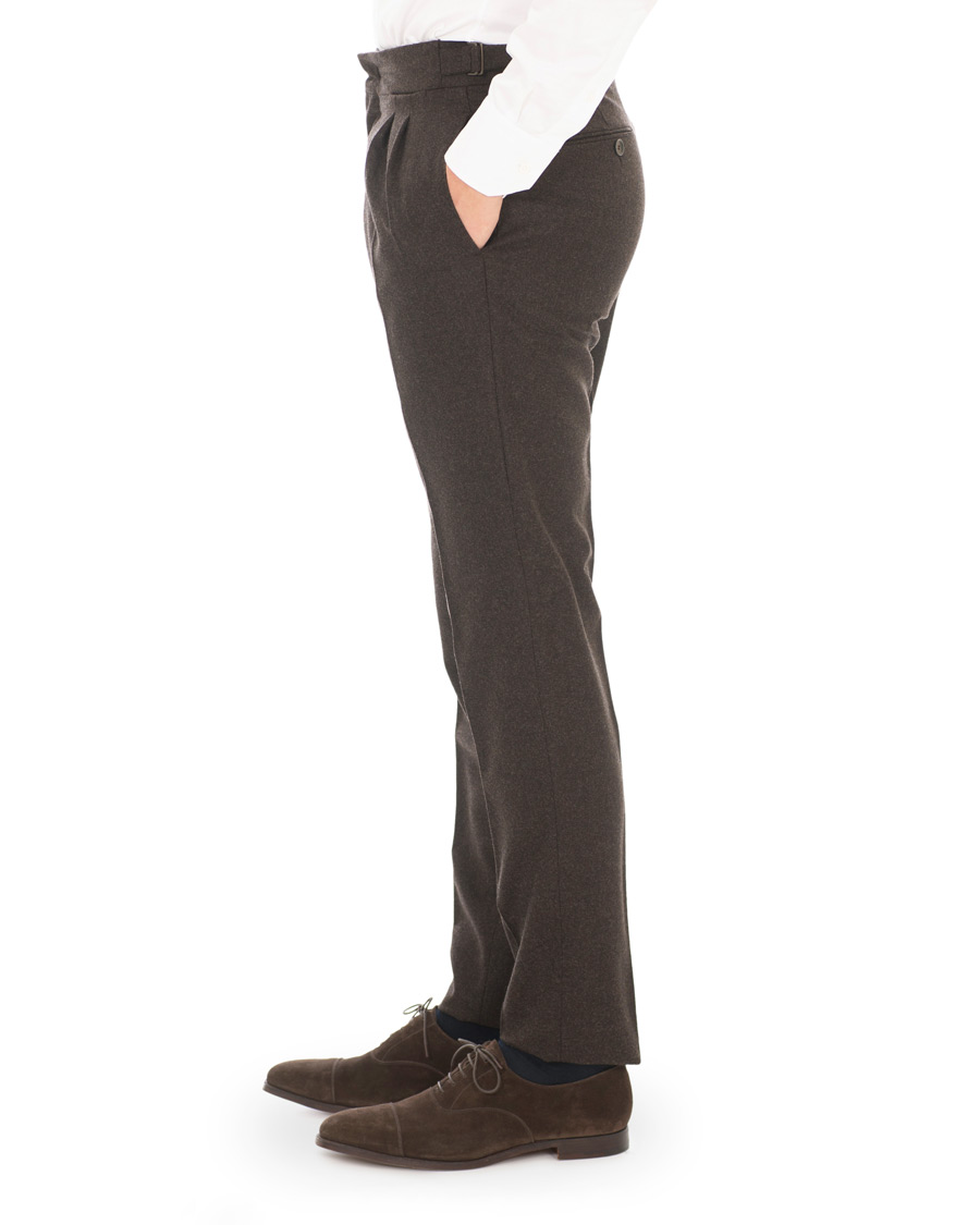 Herr | Byxor | Lardini | Two Pleat Zip Side Buckle Flanell Trousers Brown