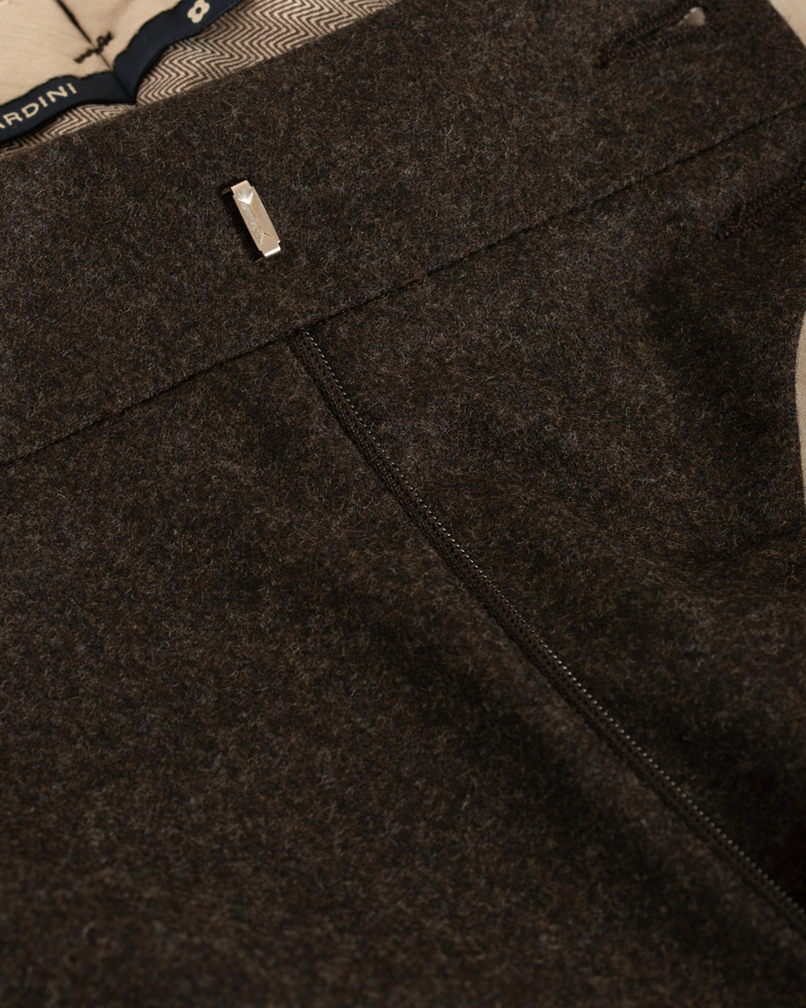 Herr | Byxor | Lardini | Two Pleat Zip Side Buckle Flanell Trousers Brown