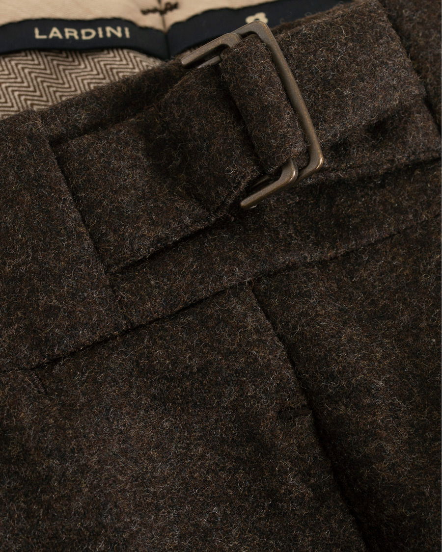 Herr | Byxor | Lardini | Two Pleat Zip Side Buckle Flanell Trousers Brown