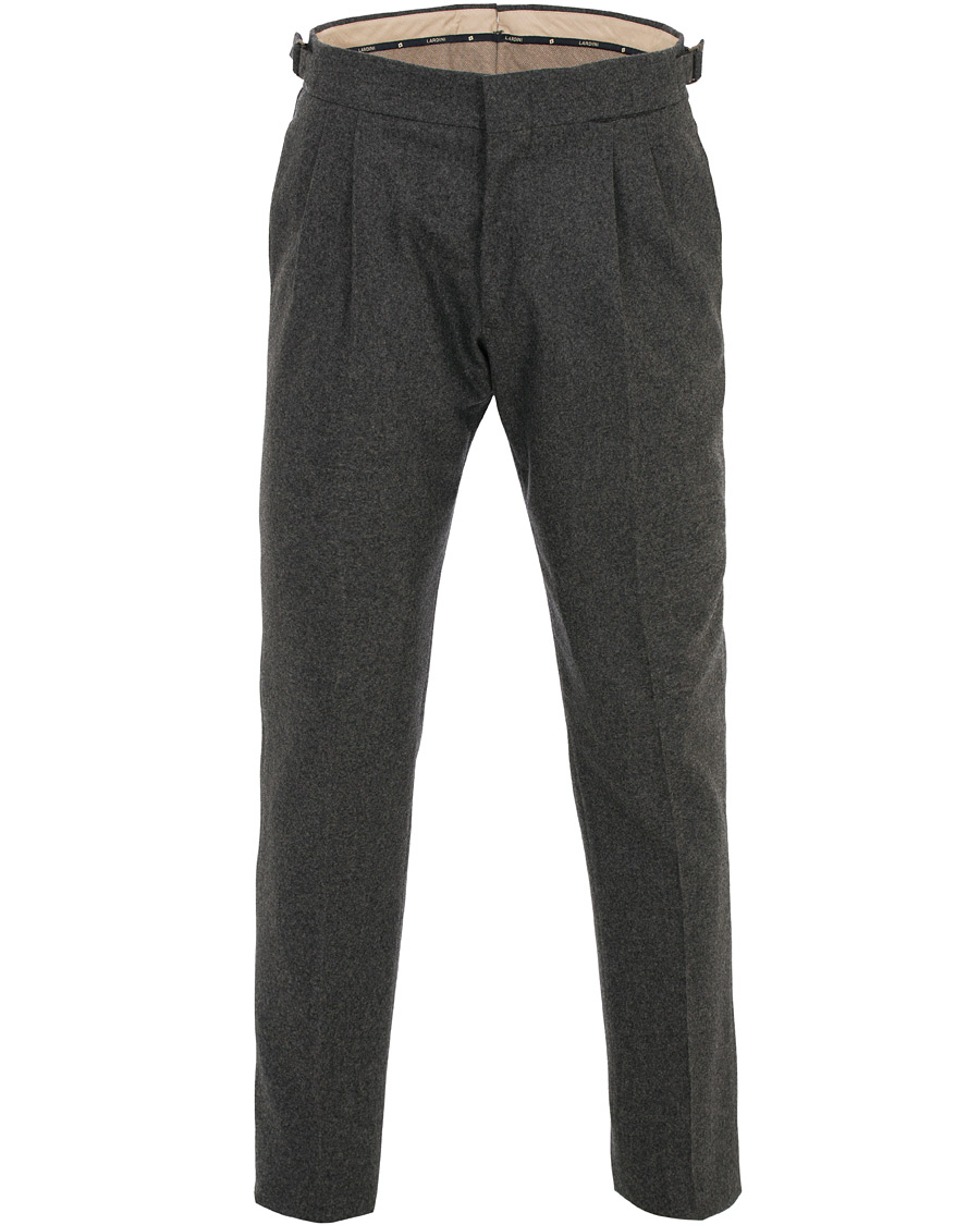 Herr | Byxor | Lardini | Two Pleat Zip Side Buckle Flanell Trousers Grey