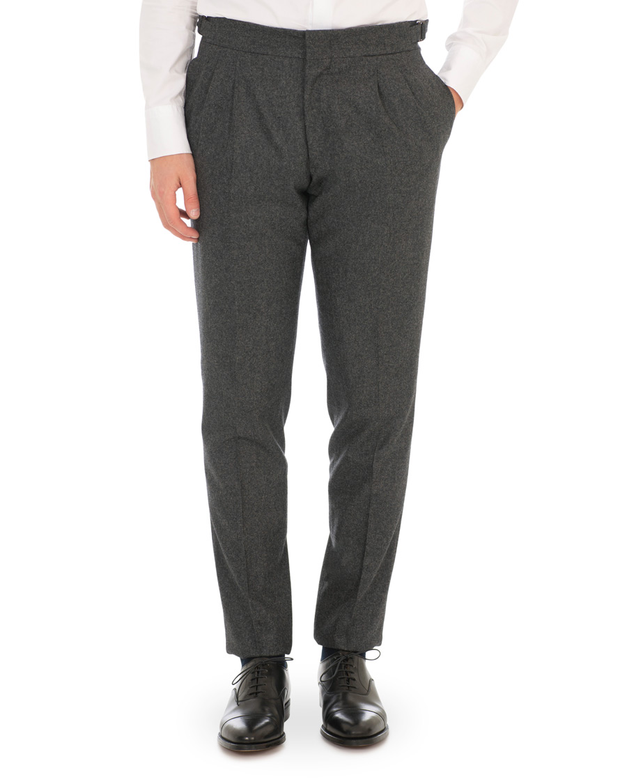 Herr | Byxor | Lardini | Two Pleat Zip Side Buckle Flanell Trousers Grey