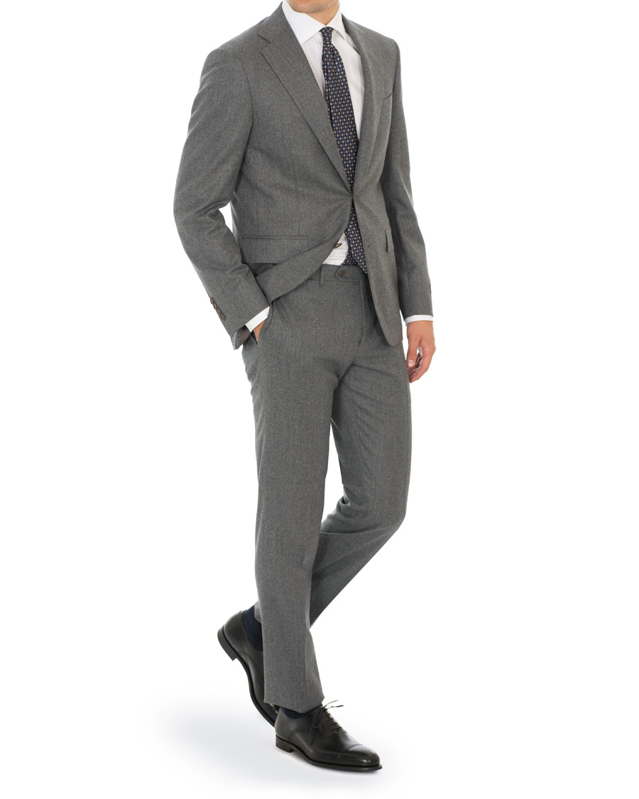 Herr | Byxor | Canali | Capri Slim Fit Flannel Trousers Grey Melange