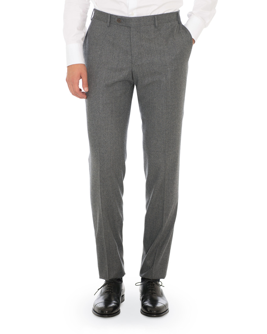 Herr | Byxor | Canali | Capri Slim Fit Flannel Trousers Grey Melange