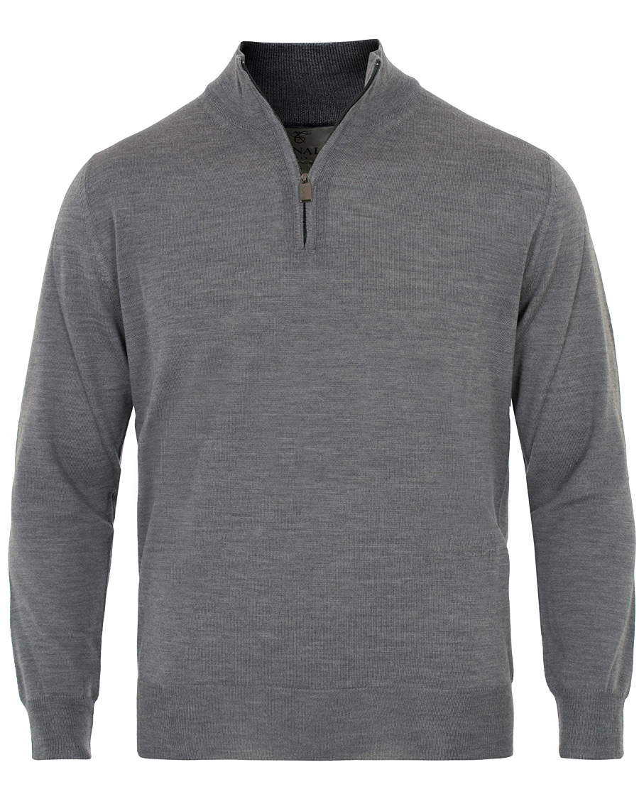 Herr | Tröjor | Canali | Merino Wool Half Zip Sweater Grey Melange