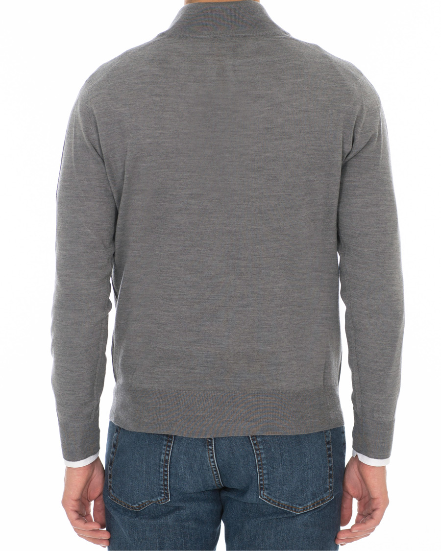 Herr | Tröjor | Canali | Merino Wool Half Zip Sweater Grey Melange