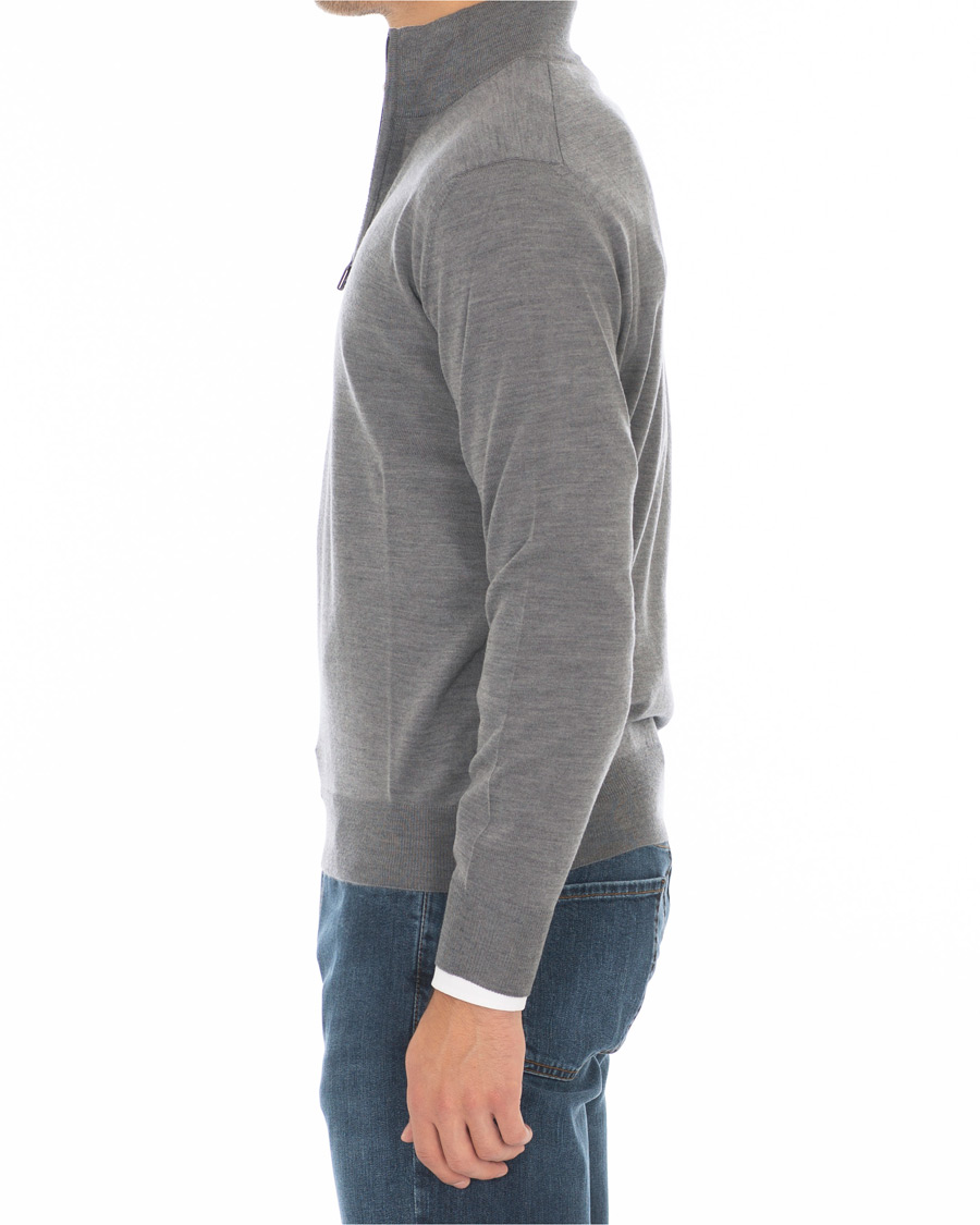 Herr | Tröjor | Canali | Merino Wool Half Zip Sweater Grey Melange