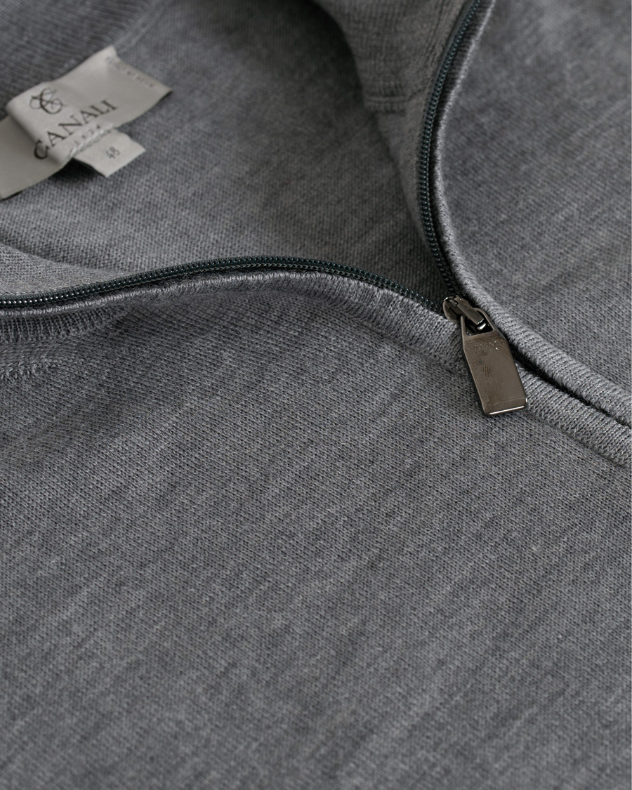 Herr | Tröjor | Canali | Merino Wool Half Zip Sweater Grey Melange
